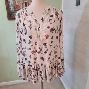 Pleione floral lace ruffle blouse top sz medium